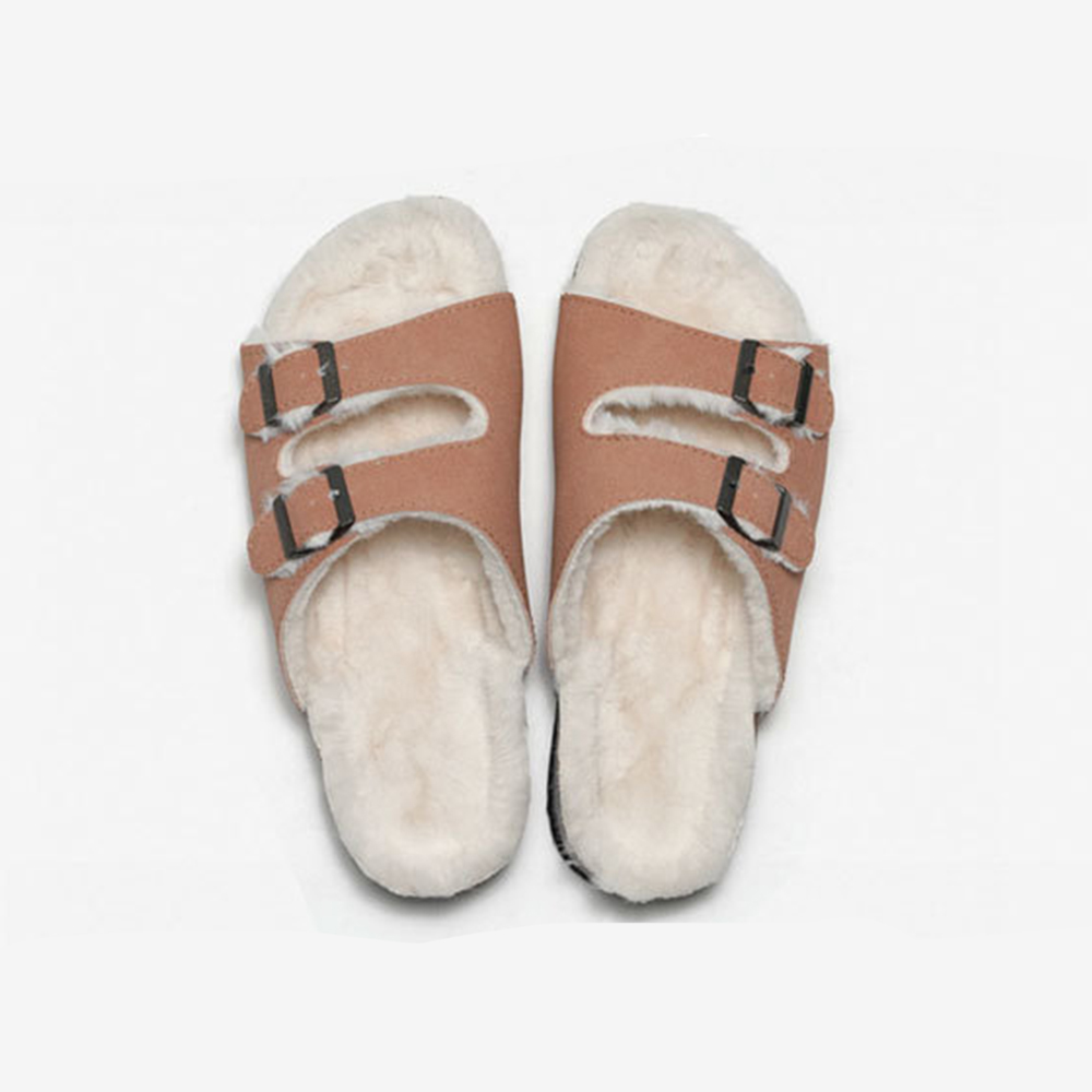 Autunno Inverno Nuove Pantofole In Pile Pantofole Da Donna In Sughero Sandali Da Uomo Caldi Pantofole A Punta Aperta Con Doppia Fibbia In Pelle Scamosciata Per Esterni